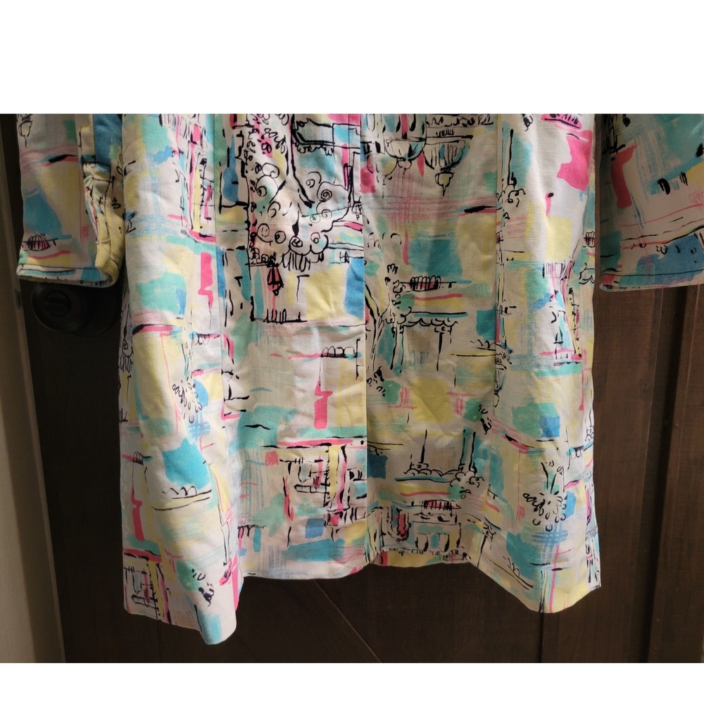 i.e. Womens Abstract Cityscape Print Cotton Trench Coat Pastel Double Breasted S - Picture 11 of 12